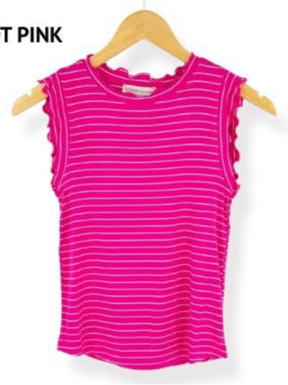 Zenana Outfitters Hot Pink Striped Ruffle Sleeve Tank